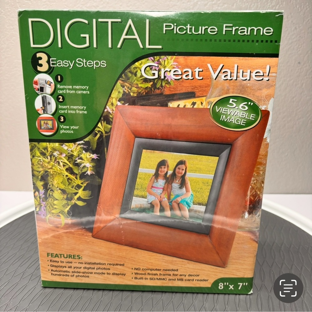 New Sealed Digital Picture Frame Wood Finish Size 8”X7” 3 Easy Steps to Set Up